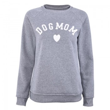 Dog Mom Women's Plus Velvet Fashionable Long Sleeve Casual Sweatshirt Printing Heart-shaped